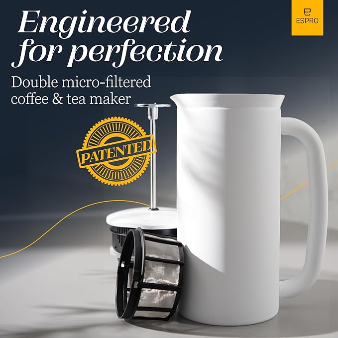 ESPRO P7 French Press Coffee Maker - Double-Walled Stainless Steel Insulated with Micro-Filter, 18 Ounces, Matte White