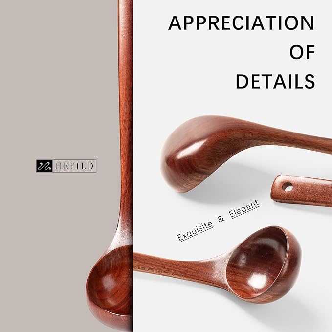 Wooden Soup Ladle, 10.8" Handle, 1.6 fl oz Medium Scoop Utensil for Serving & Cooking, Red Wooden Ladle – Wood Spoon for Soup Natural and Sustainable