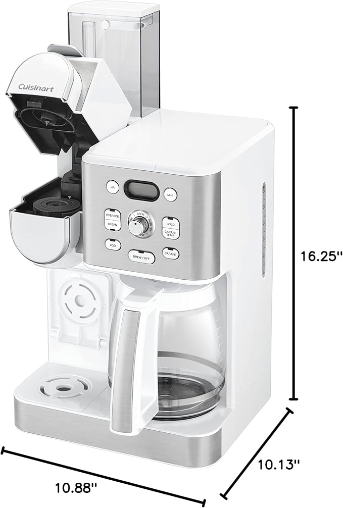 Cuisinart Coffee Maker, 12-Cup Glass Carafe, Automatic Hot & Iced Coffee Maker, Single Server Brewer, Stainless Steel, SS-16W, White