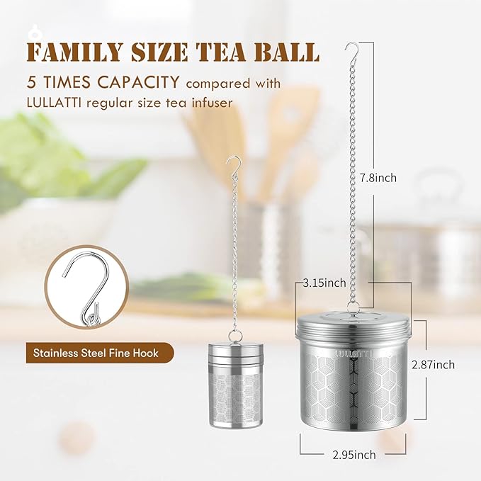 Extra Large Tea Ball Infuser for Pitcher(2 Pack), 18/8 Stainless Steel Tea Steeper, Extra Fine Mesh Tea Strainer Perfect for Brewing Herbs, Iced Tea, Coffee, Cooking Soup