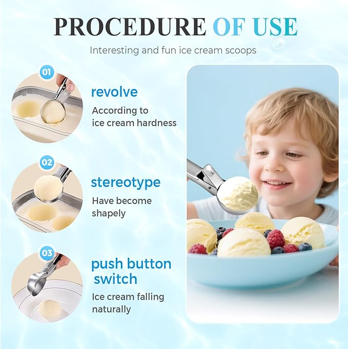 Ice Cream Scoop, 2025 New Heavy Duty Aluminum Scoop, Nonstick Gelato Scoop for Dessert Shop, Ergonomic Handle Metal Ice Cream Scoop for Home Use (2)