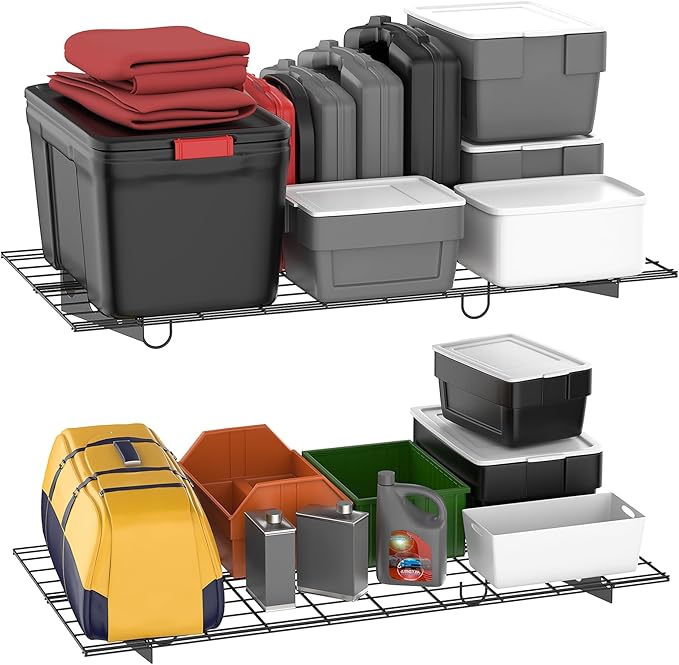 WALMANN 2 Pack Garage Wall Shelves, 2 x 4 ft/24 * 48 inch Wall Mounted Storage Shelves for Garage Heavy Duty Wall Shelving, Holds Up to 220 Lbs(Black)