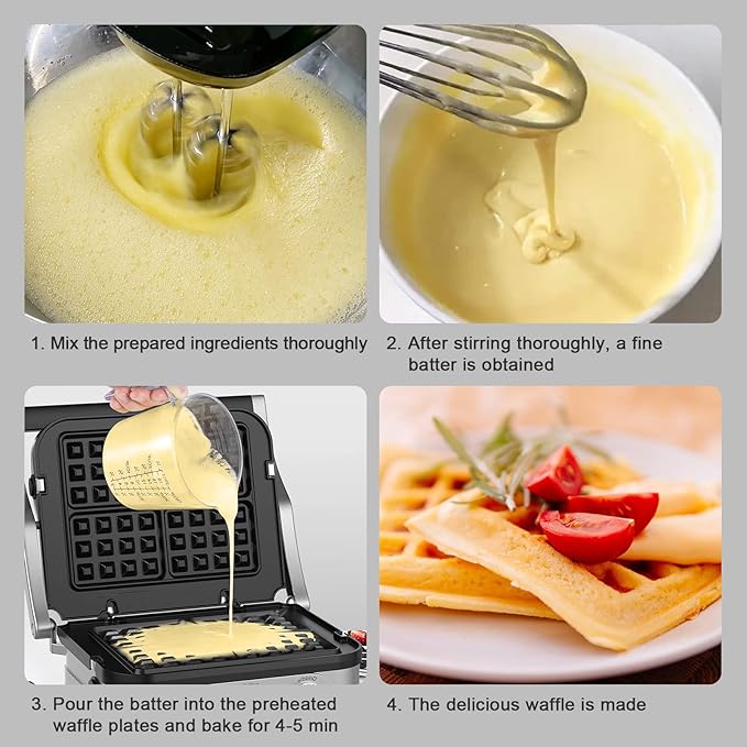 Waffle Plates for Cuisinart Griddler GR-4N, GR-5B, GR-6 and GRID-8N Series - 4 Slicer Nonstick Coating Baking Plates