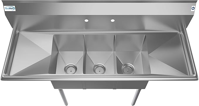 KoolMore - SC101410-12B3 3 Compartment Stainless Steel NSF Commercial Kitchen Sink with Right and Left Drainboards - Bowl Size 10" x 14" x 10", Silver