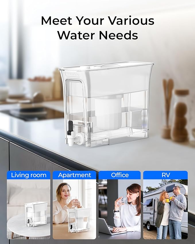Waterdrop 0 TDS 35-Cup Slim Water Filter Dispenser, Large Capacity, Reduces TDS, Chlorine, PFOA/PFOS and More, BPA Free, White (with 1 Filter)