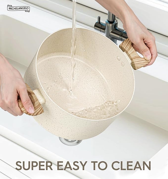 MICHELANGELO 5 Quart Stock Pot with Lid, Nonstick Soup Pot with Lid, Induction Cooking Pot White Granite, Non Stick Pot with Stay-cool Handle, 5 Quart Nonstick Pot for Cooking