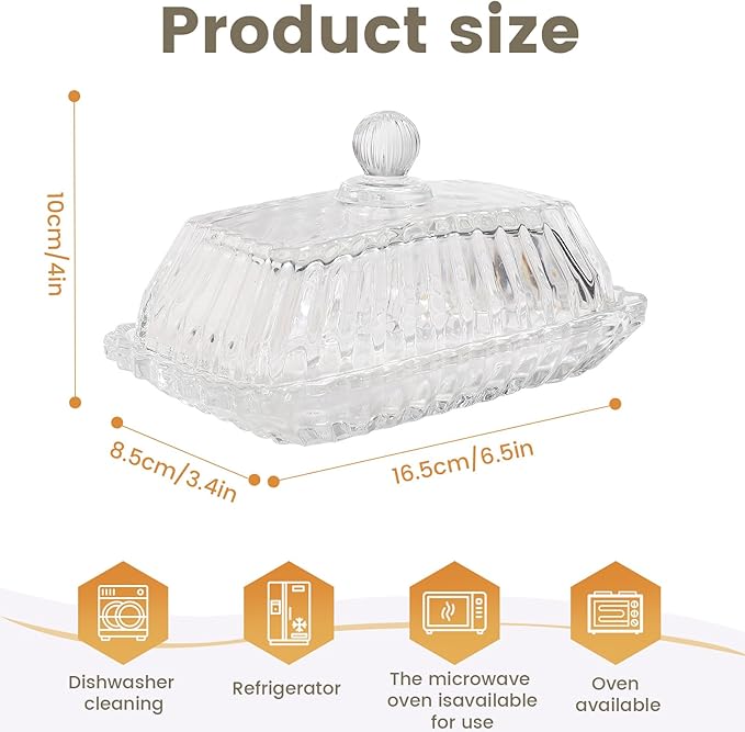 Glass Butter Dish with Lid for Countertop,Vintage Crystal Butter Container for Counter,Covered Glass Butter Keeper,Butter Tray for Refrigerator,Butter Holder with 4oz Butter