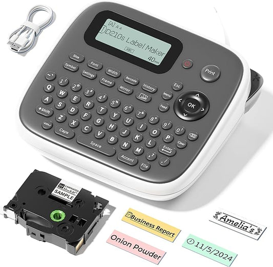 Label Maker Machine with Tapes, Label Makers, Label Maker Waterproof-Labels, Labeler Machine with-Tape 12mm 0.47 Laminated White, D210s Inkless Portable Labeling Machine for Home School Office