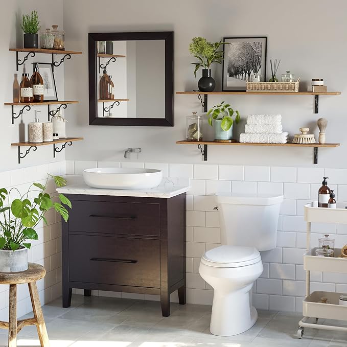 DINZI LVJ Long Wall Shelves, 39.4 Inch Large Floating Shelves Set of 2, Wide Display Shelf Wall Mounted with Brackets, Easy Hanging for Living Room, Toilet, Office, Bedroom, Rustic Brown