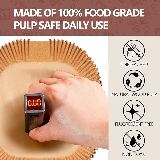 UBeesize 7.5 Inch Air Fryer Paper Liners,300 PCS Parchment Paper, Air Fryer Disposable Paper Liners for Microwave, Non-Stick Sheets Square Free of Bleach（Bottom size 6.3 Inch）