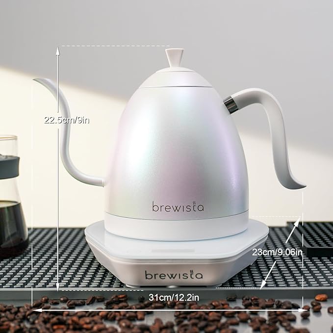 Brewista Artisan Electric Gooseneck Kettle, Water Boiler with LCD Panel, Precise Temperature Control, Fast Boiling and Keep Warm Settings for Pour-Over Coffee & Tea, Café, 1 Liter (White Iridescent)