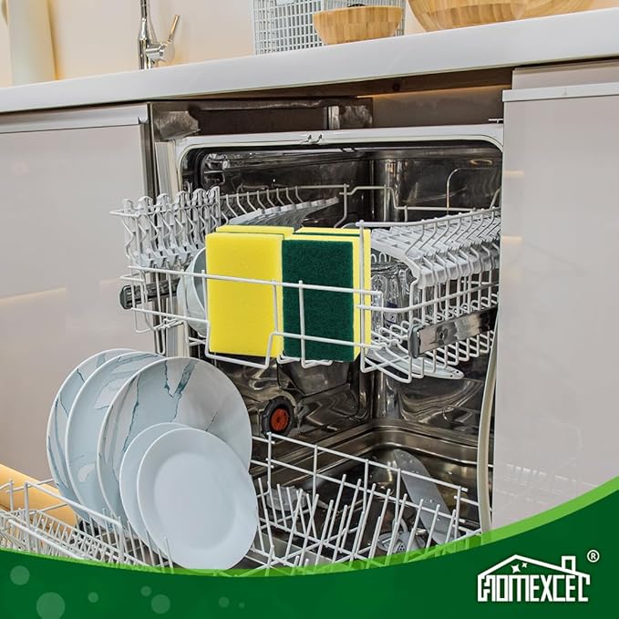 HOMEXCEL Heavy Duty Scrub Sponges Kitchen 60 Count, Extra-Large Sponges for Cleaning Kitchen and Household, Dish Scrubber for Washing Dishes, Pots and Pans