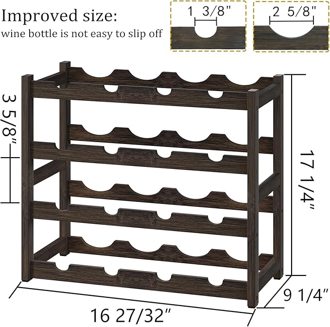 BAMEOS Bamboo Wine Rack Storage, 4 Tier Wine Racks Countertop, Wine Rack Freestanding Floor Wine Holder Cabinet for Kitchen, Bar, Pantry, Wine Cellar, Basement,Study (16.85 L x 9.25W x 17.24H)