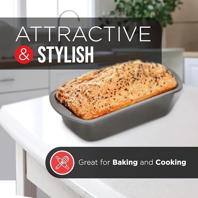 Nonstick Loaf Pan Set Pack of 2, 10.2" & 11" Large Baking Bread Pan, Oven Safe Up to 450°F, PFOA, PFOS, PTFE Free, Space Saving Stackable Design, Stain Resistant, Dishwasher Friendly, Gray Marble