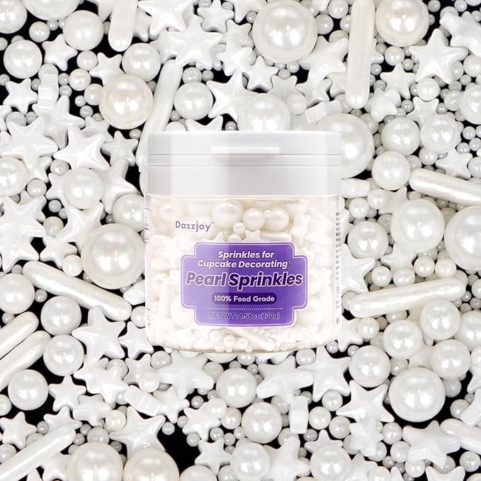 White Pearl Star Rods Sprinkles, Edible Pearls Sugar, 130g/4.58oz, White Sprinkles for Cupcake Decorating, Cupcake Toppers, Cake Decorations