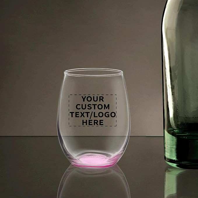 DISCOUNT PROMOS Stemless Wine Glasses in Bulk by ARC Perfection, 15 oz, 10 pack, Red or White Wine Glass Set, Pink