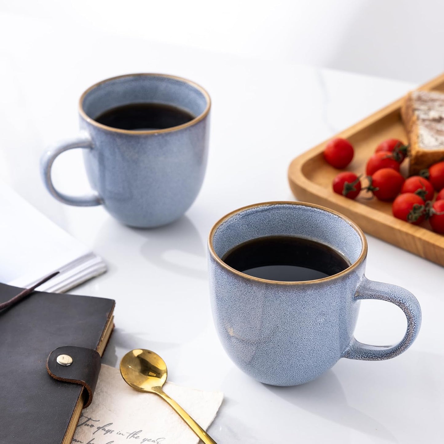 AmorArc 12oz Coffee Mugs, Ceramic Coffee Mugs set of 6 for Man, Woman, Dad, Mom, Modern Coffee Mugs with handle for Latte/Cappuccino/Milk/Cocoa. Dishwasher&Microwave Safe, Blue-Reactive Glaze