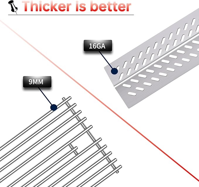 9MM 16517 Grill Grates 16GA Grill Heat Plates for 16631 16520 Bull Grill Replacement Parts, BBQ Bull Brahma 5 Burner 57568, 57569, 57568CE, 57568AGA, 57569CE, 57569AGA, Stainless Steel Grids