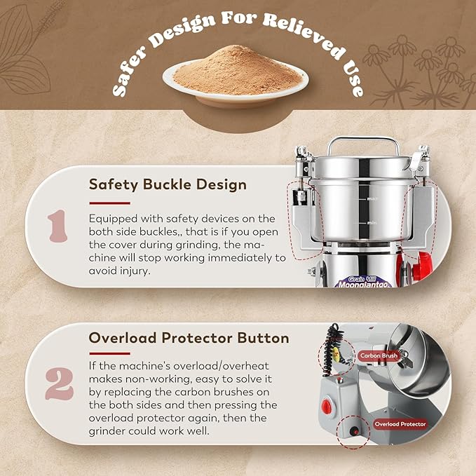 Moongiantgo 700g Grain Mill Grinder Commercial Spice Grinder 2500W Stainless Steel Electric Pulverizer Dry Grinding Machine for Wheat Corn Rice Pepper Herbs Coffee Beans (700g Swing, 110V)