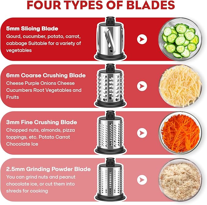 Stainless Steel Slicer Shredder Attachment for KitchenAid Stand Mixer, Cheese Grater Attachment for Kitchenaid, Grinding Powder, Salad Maker with 4 Blades, Attachment for Kitchenaid Mixers