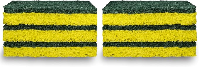 Amazon Basics Cleaning Sponges, Multipurpose, Heavy Duty Scrub Sponges, Yellow/Green, 12-Pack (2 Packs of 6)