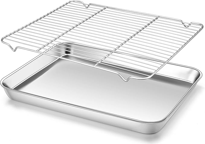 Homikit Baking Sheet Pan with Rack Set, 18" x 13" Nonstick Half Cookie Sheets for Baking Cooking Tray with Wire Cooling Rack, Stainless Steel Bakeware Bacon Pans for Oven Toaster, Dishwasher Safe