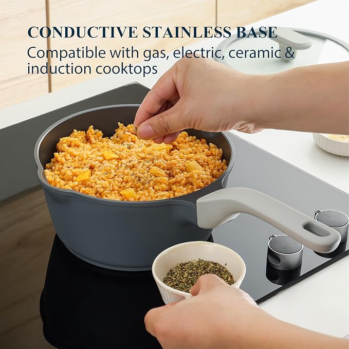 Nonstick Saucepan Set with Lids, 2QT and 2.7QT Ceramic Sauce Pan Set, Non Toxic Sauce Pots with Pour Spouts for Multipurpose Use, PTFE, PFOA & PFAS Free, Induction Compatible