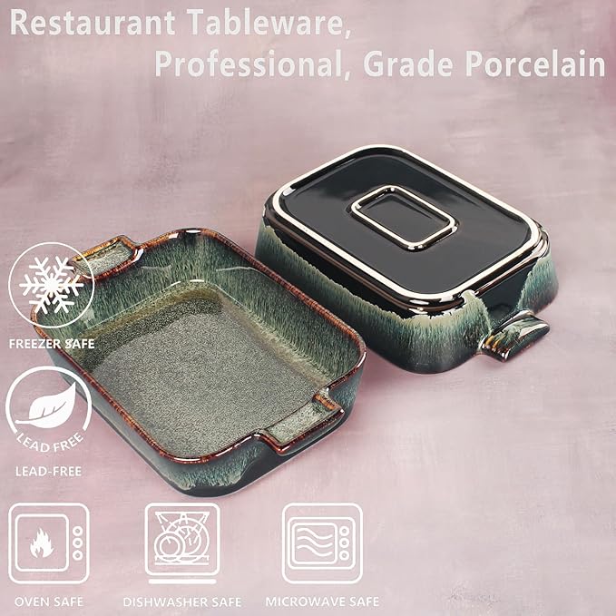 Ceramic Casserole Baking Dish 2.5 Quarts, for Baking Dish Lasagna Pans, Oven Safe Durable Bakeware for Kitchen Home Decor, Banquet and Dinner, Rectangular 1 pcs 12 x 8.5 Inch