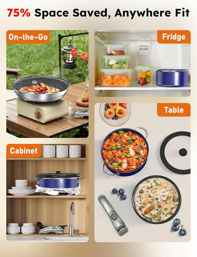 Pro DUXANO 12PC Hybrid 3-Ply Stainless Steel Skillet&Nonstick Pots and Pans Set, High Heat Sear&Fry, 2-Layer Ceramic Induction Cookware, 9H Scratch-Resistant&Anti-Warp,PFAS Free,All Cooktop/Dishwasher