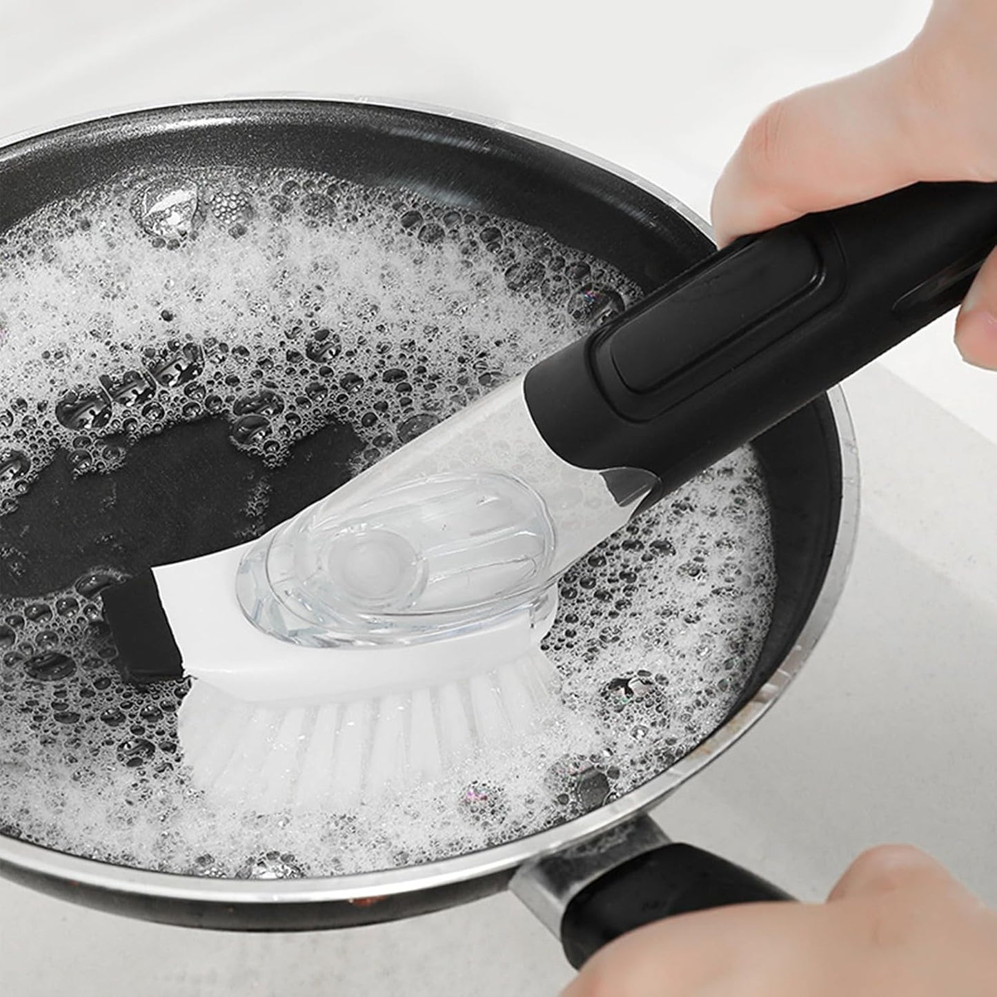 SetSail Dish Brush, Dish Cleaning Brush with Stainless Steel Handle and Replace Head Kitchen Dish Scrub Brush with Soap Dispenser for Pot Sink Pan Cleaning, Black