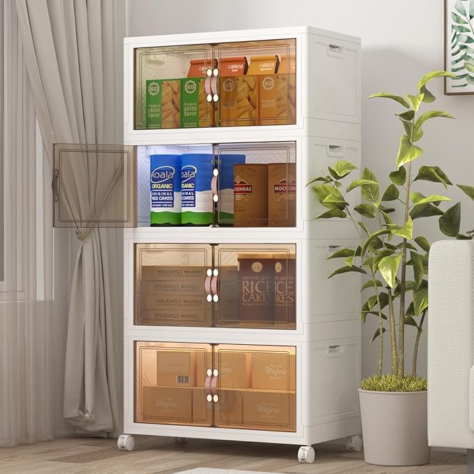 Extra Large Stackable Storage Bins with Lids and Wheels, Foldable Collapsible Closet Organizers,480QT-120QT/30GAL*4Pack Plastic Stackable Storage drawers for bedroom Dorm