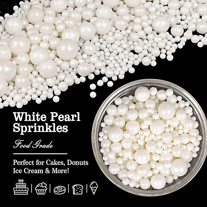 Edible White Pearl Sugar Sprinkles for Cake Decorating, Candy Pearls Cupcake Toppers, 150g/5.29oz, Mix Sprinkles, Baking Cake Decorations, Easter, Wedding Party Chirstmas Supplies
