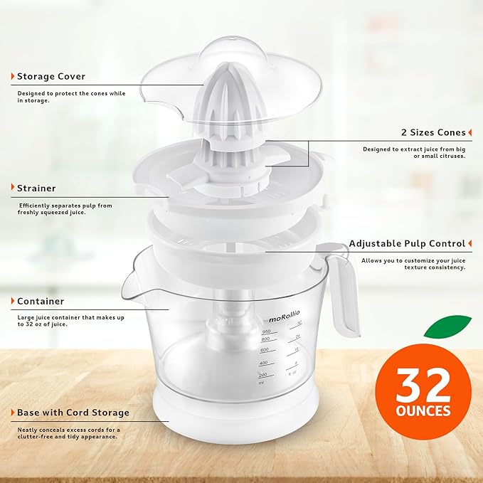Citrus Juicer, Orange Juicer | Electric Citrus Juice Squeezer with Adjustable Pulp Control, 32oz | for Oranges, Grapefruits, Lemons and Limes