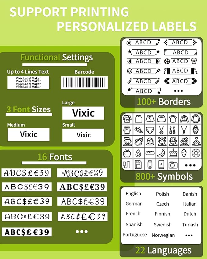 Label Maker Machine with-Tape, H1100 Handheld Label Maker Portable Labeler with Backlight Screen Keyboard for Home School Office Organization, Multiple Fonts Symbols Borders Easy to Use Inkless