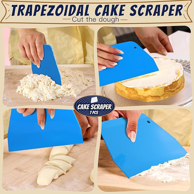 Teenitor Cake Scraper Cake Smoother, 7 Pcs Cake Tools Icing Scraper Cake Scraper Smoother Cake Icing Smoother Tool For Cake Decorating