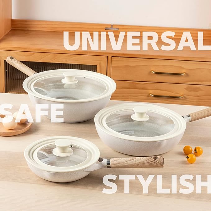 J&C LIFE Universal Lids for Pots, Pans & Skillets (Set of 2) – Fits 7, 8, 9, 10, 11, 12 Inch Pots and Pans, Tempered Glass Silicone Frying Pan Lid, Dishwasher Safe, White Replacement Lid