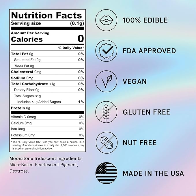 Fancy Sprinkles Moonstone Iridescent Edible Glitter Set, 100% Edible Glitter for Sparkling Food & Drinks, No Taste or Texture, (3 jars Of Moonstone Iridescent, 4gm each)