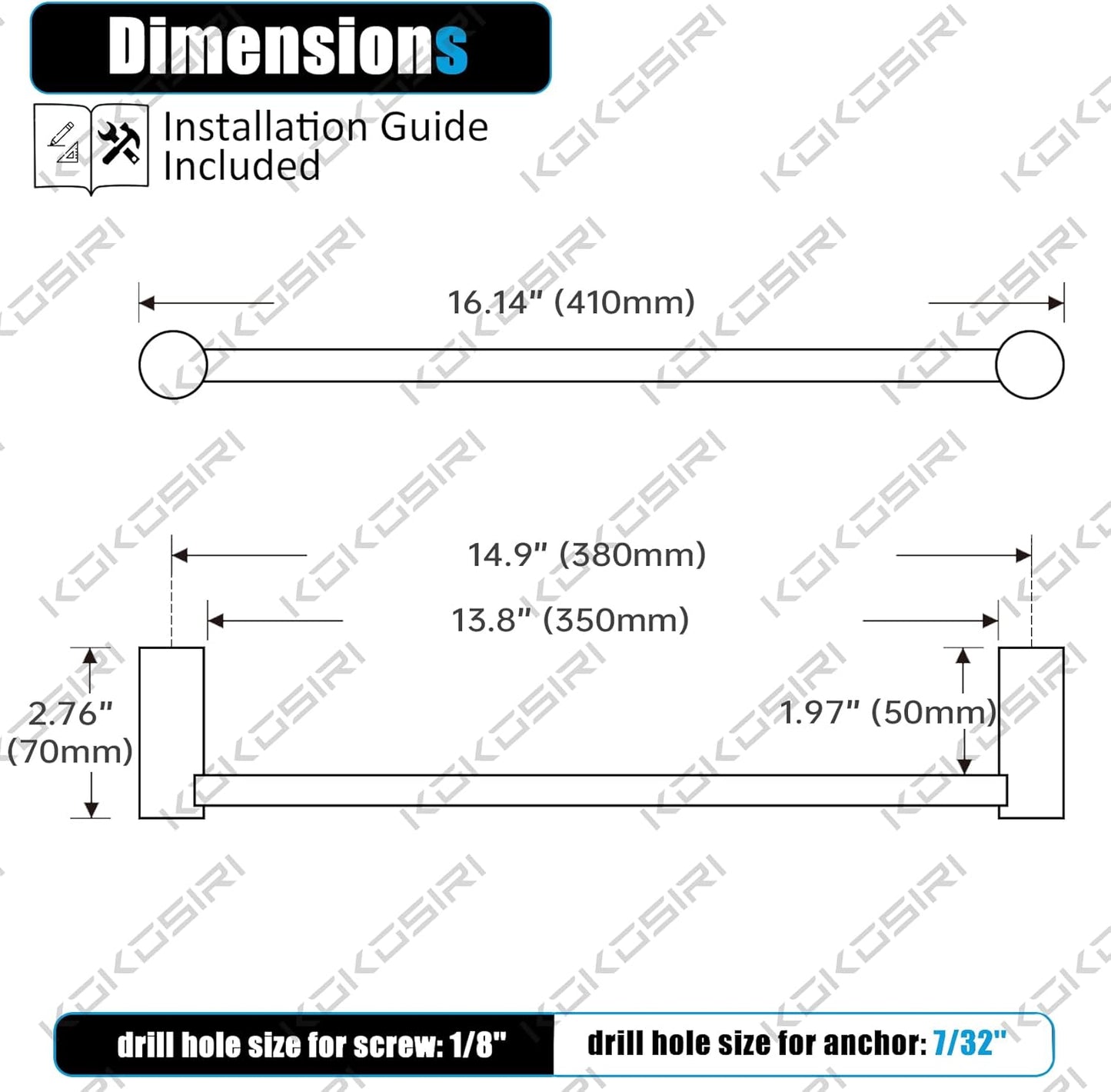 KOKOSIRI Towel Bar Chrome 16-Inch Single Rail Bath Towel Holder for Bathroom Wall Polished Stainless Steel Bathroom Hardware Wall Mounted, B4007CH-L16