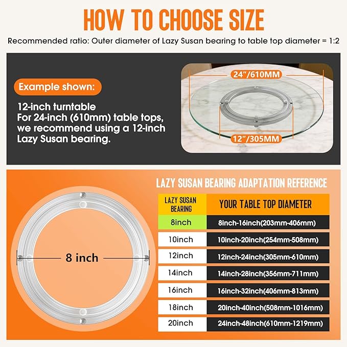 Pisman Aluminium Alloy Turntable Bearing, Heavy Duty Lazy Susan Rotating Bearing Turntable,Smooth Swivel Plate Hardware for Round Dining Table,DIY. Silent Rotating Base Only(8inch)