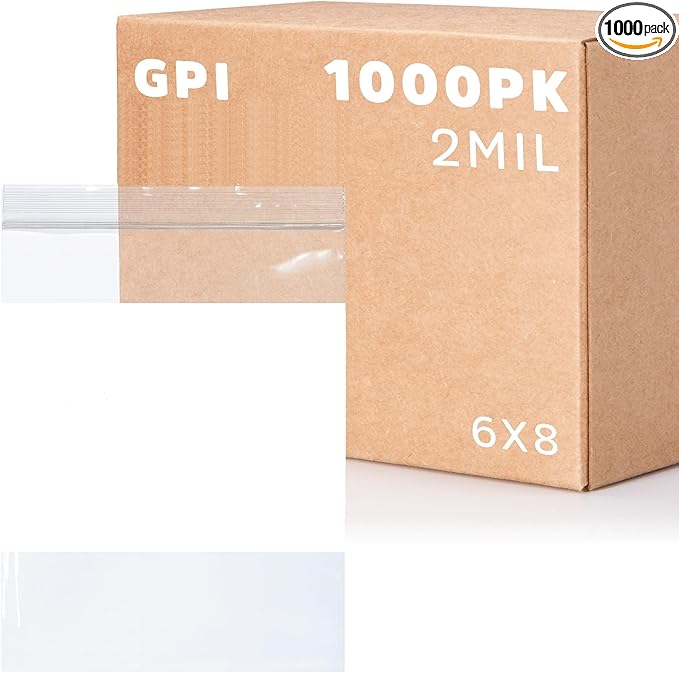 1000 Count, 6" x 8" Zip Bags, 2 Mil Thick Clear Plastic Reclosable Zipper Lock Bags with Write-on White Block, with Resealable Zip Top Lock for Food Storage, Sandwiches, Jewelry, Candy.