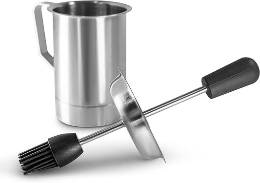Bellemain Basting Pot & Brush Set - Silicone Basting Brush for Cooking, Smoking & BBQ Grill - Meat Baster Set