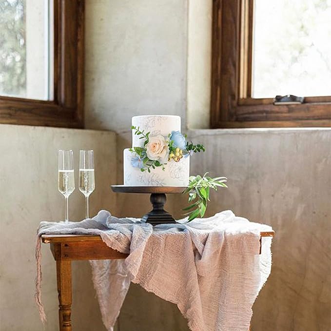 Rinlong 3Pcs Baby Blue Pink Cake Topper Pre-made Cake Decorations Pastel Blush Wedding Cake Decorating Flowers Cake Decor for Baptism Girl Women Birthday Party