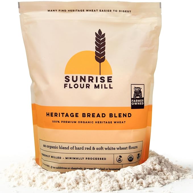 Sunrise Flour Mill Heritage Organic Bread Flour Blend - 2.0 lbs | Organic Unbleached Bread Flour Easy to Digest with Less Bloating | High Protein for Superior Baking | Smooth, Nutty Flavor
