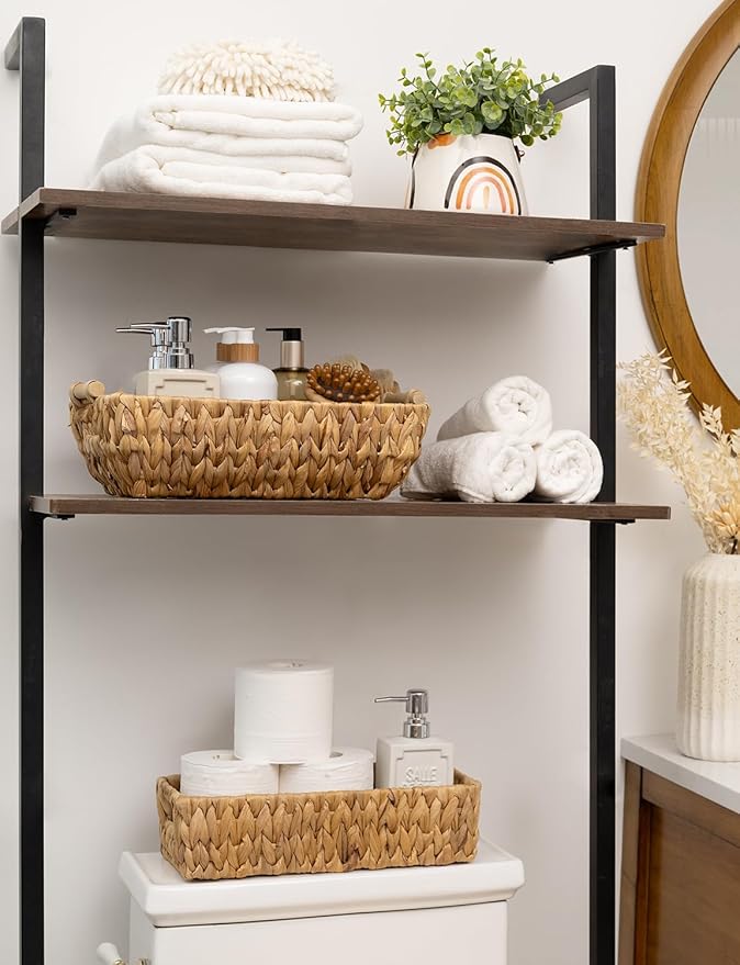 StorageWorks Hand-Woven Large Storage Baskets with Wooden Handles, Water Hyacinth Wicker Baskets for Organizing, 2-Pack