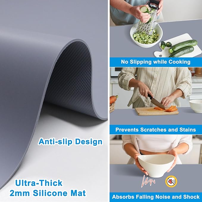 AECHY Extra Large Silicone Mat 78.74”x19.69”x0.08”, Multipurpose Silicone Mat Thick Heat Resistant Mat Shipped Rolled Up Kitchen Counter Mat Waterproof Silicone Mats for Kitchen Counter Dark Gray