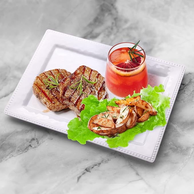 Embossed effectSet of 2 melamine rectangular serving trays/platters - White (2)