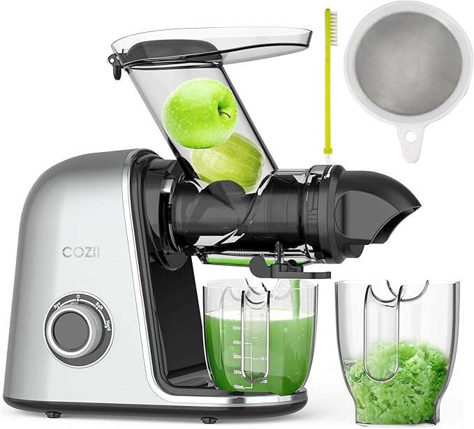 COZII Cold Press Juicer Extractor, Slow Masticating Juicer Soft/hard Mode, 3.6" Large Feed Chute For Vegetable and Fruit, Easy to Clean, Quiet Motor, High Juice Yield, Dishwasher Safe
