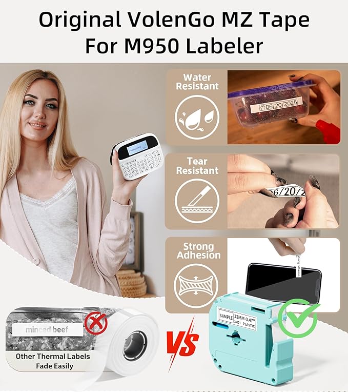 Label Maker Machine with Tapes, Label Maker Waterproof-Labels, Rechargeable Bluetooth Labeler, Portable Labeling Machine with Backlit LCD, M950 Handheld Label Printer for Office Home Use