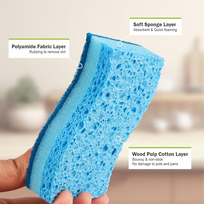 AIDEA Sponges Kitchen, Non-Scratch Scrub Sponge, 12Count, Sponges for Non-Stick Cookware, Kitchen Sponge for Dishes, Cleans Fast Without Scratching, Cleaning Power for Kitchen, Bathroom, Household
