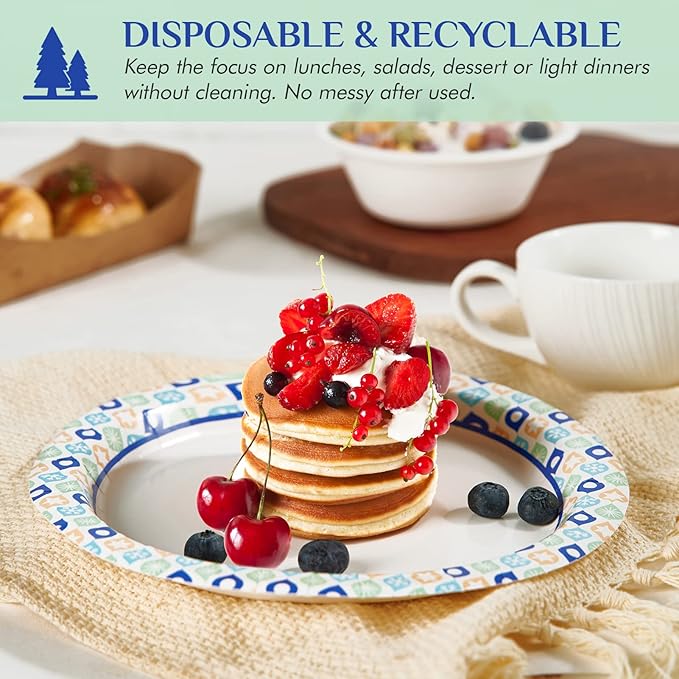 MUCHII 8.375 Inch Paper Plates, 288 Count Disposable Plates, Soak Proof and Cut, Ideal for Family Gatherings, Parties, Picnic